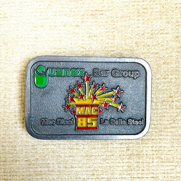 Vtg Belt Buckle Pewter QUANEX BAR GROUP MAC 85  Mac LaSalle Steel - Picture 1 of 3